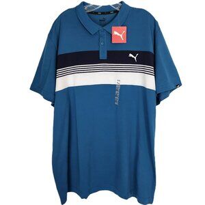 💙 PUMA Polo Shirt NWT – 3XL – Marine Blue/Navy/White Stripes